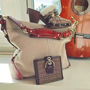 Coach Bag With Gold Hinges and Brown Leather Strap